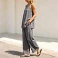 thumbnail image 6 of akafmk Womens 2 Piece Linen Sets Fashions Spaghetti Straps Cami Top with Back Tied and Wide Leg Pants Set Casual Beach Travel Outfits, 6 of 7