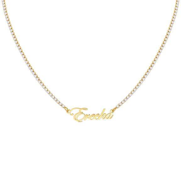 VNOX Gold Stainless Steel Custom Name Necklace with Zircon Tennis Chain, Personalized Gift