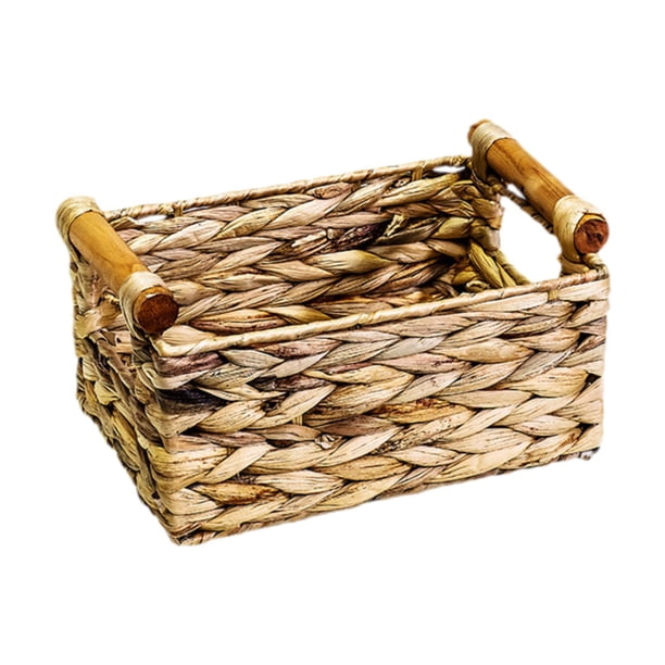 Cesta de almacenamiento tejida a mano, cesta de picnic rectangular, resistente, versátil, sin tapa Pequeño