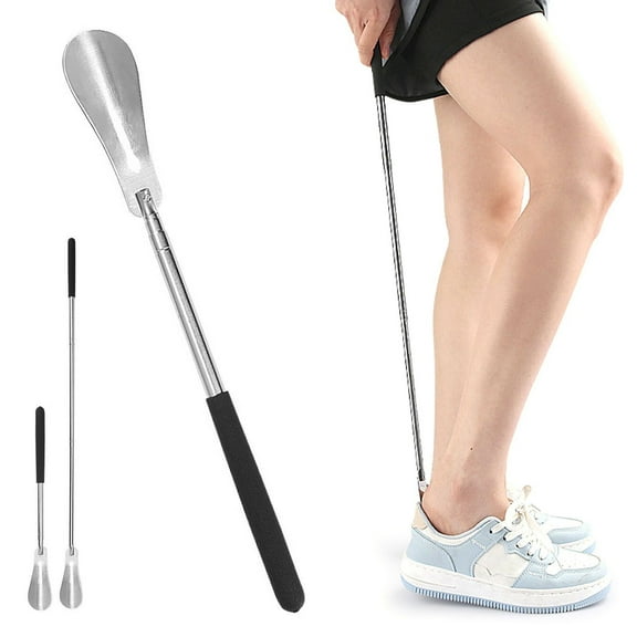Awwp Silver 1X Auxiliary Shoe Lifter Extendable Shoe Horn Stainless Retractable Shoe Spoon Non Slip Handle for Elders Flexible Shoe Horn Pull Accessories Lifter Adjustable Length Simple Design Is Firm