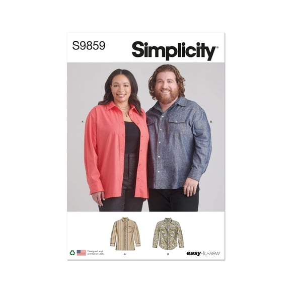Simplicity Easy Plus Camisas unisex Patrón de costura Código de diseño del paquete S9859 Tallas XL-XXL-XXXL Multicolor