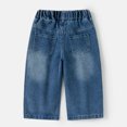 thumbnail image 5 of Spazoro Girls Denim Pants with Pockets, Loose Fit Heart Print Elastic Waist Straight Leg Pull On Sparkling Accents Casual Trousers for Daily Wear Blue Size 2-3T, 5 of 9