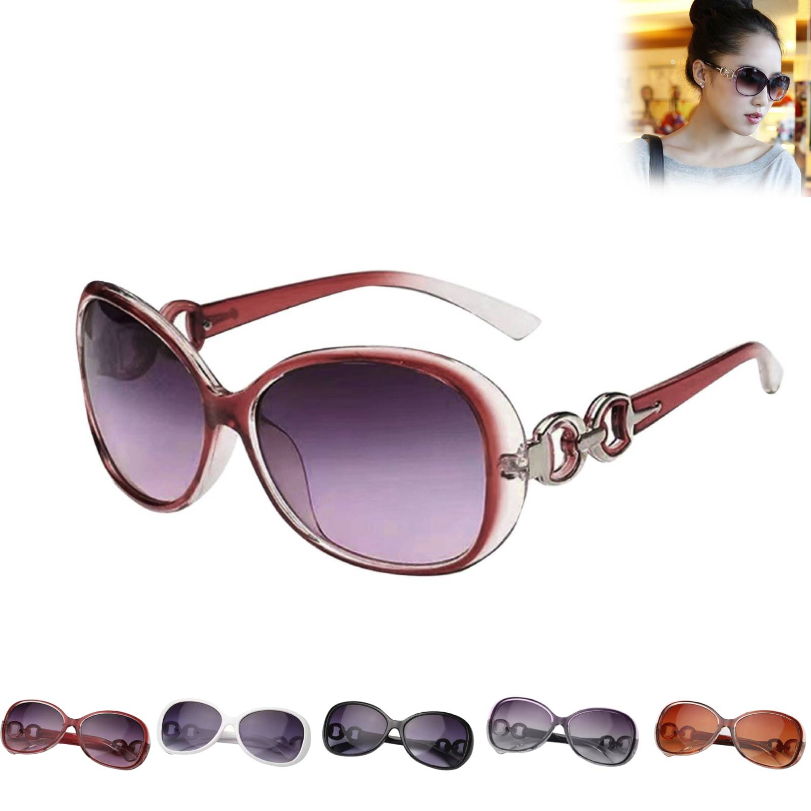 Black & Gold Chain Lennon Style Sunnies W/ Chain Classic Gold With Black Gems Glasses Chain | Vint and York main image 2