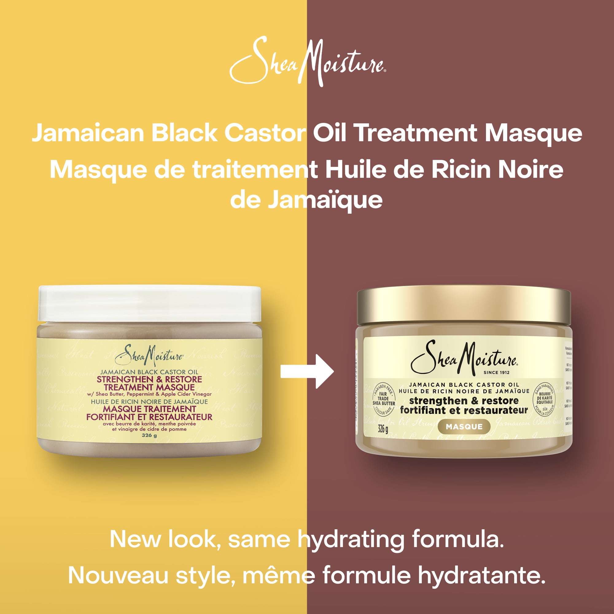 Masque Traitement Capillaire Fortifiant et Restaurateur SheaMoisture Huile de Ricin Noire de Jamaïque pour cheveux secs revitalisant en profondeur certifié sans cruauté 326g 340 g Masque Traitement