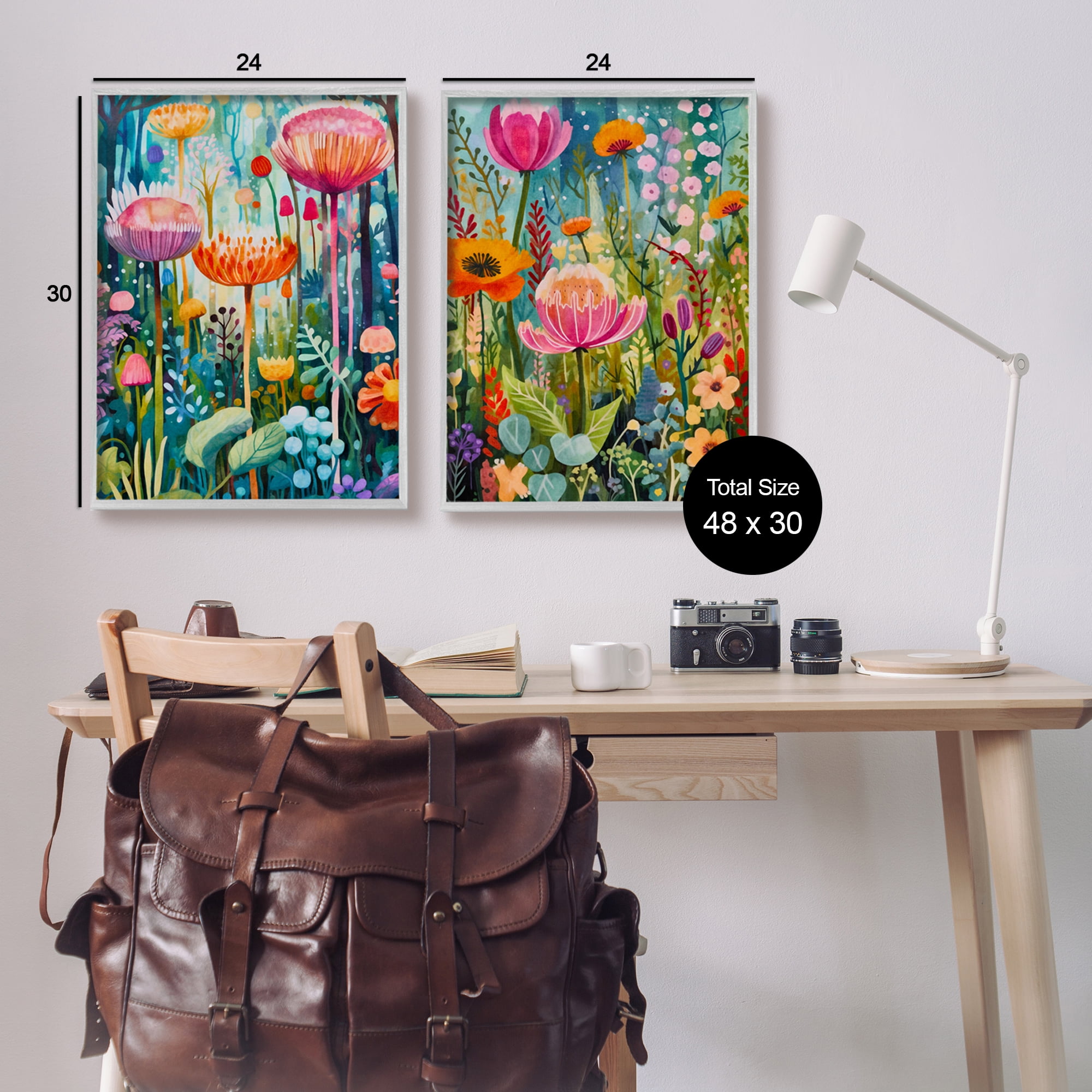 Stupell Industries Whimsical Gardens Landscape Botanical & Floral Painting Gray Framed Art Print Wall Art, 24 x 30, Set of 2
