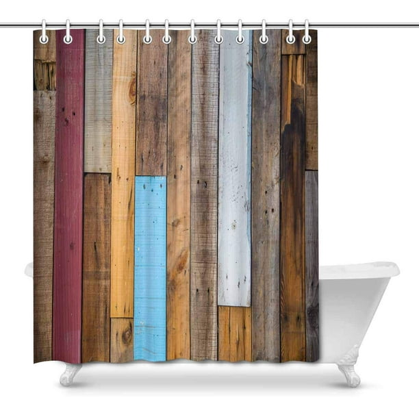 Mkhert Colored Wood Wall Rustic Planks Barn Decor Waterproof Polyester Fabric Shower Curtain Bathroom Sets 66x72 Inch Walmart Com Walmart Com