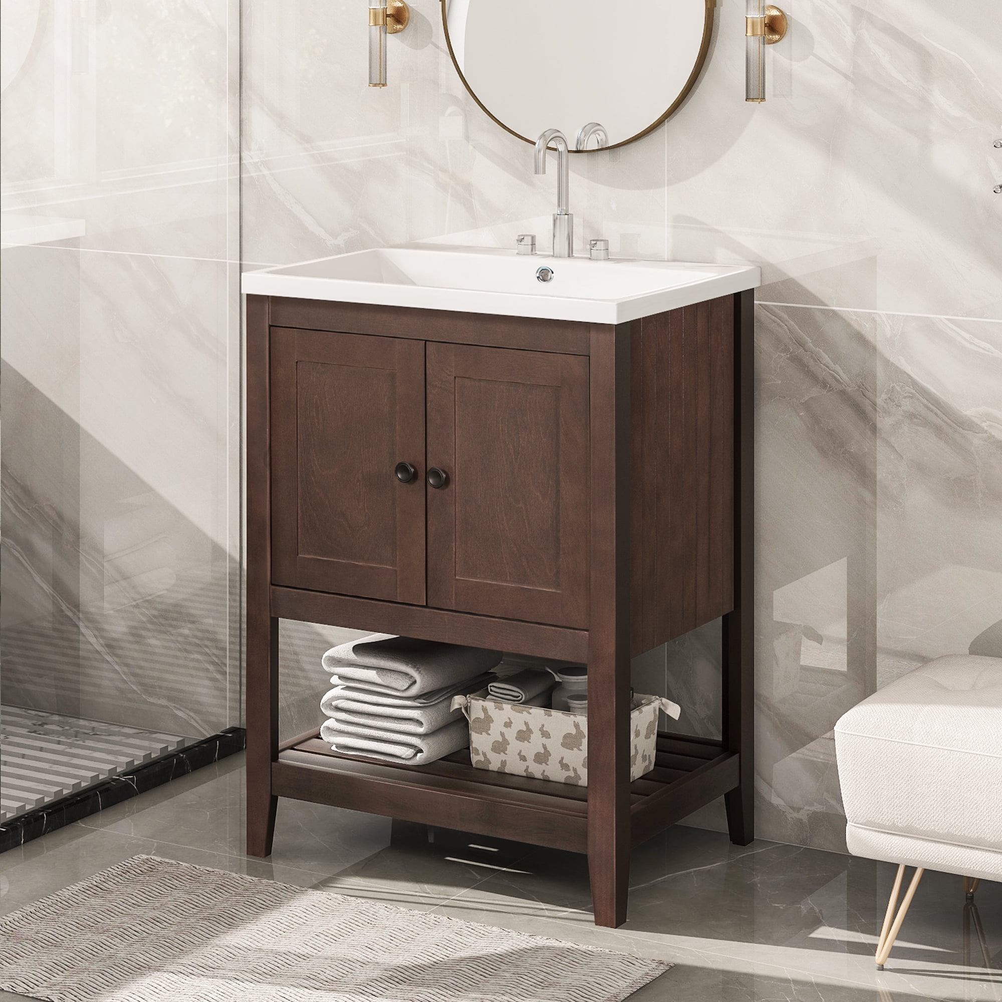 Churanty Bathroom Vanity with Sink 24" Solid Wood Frame Open Style