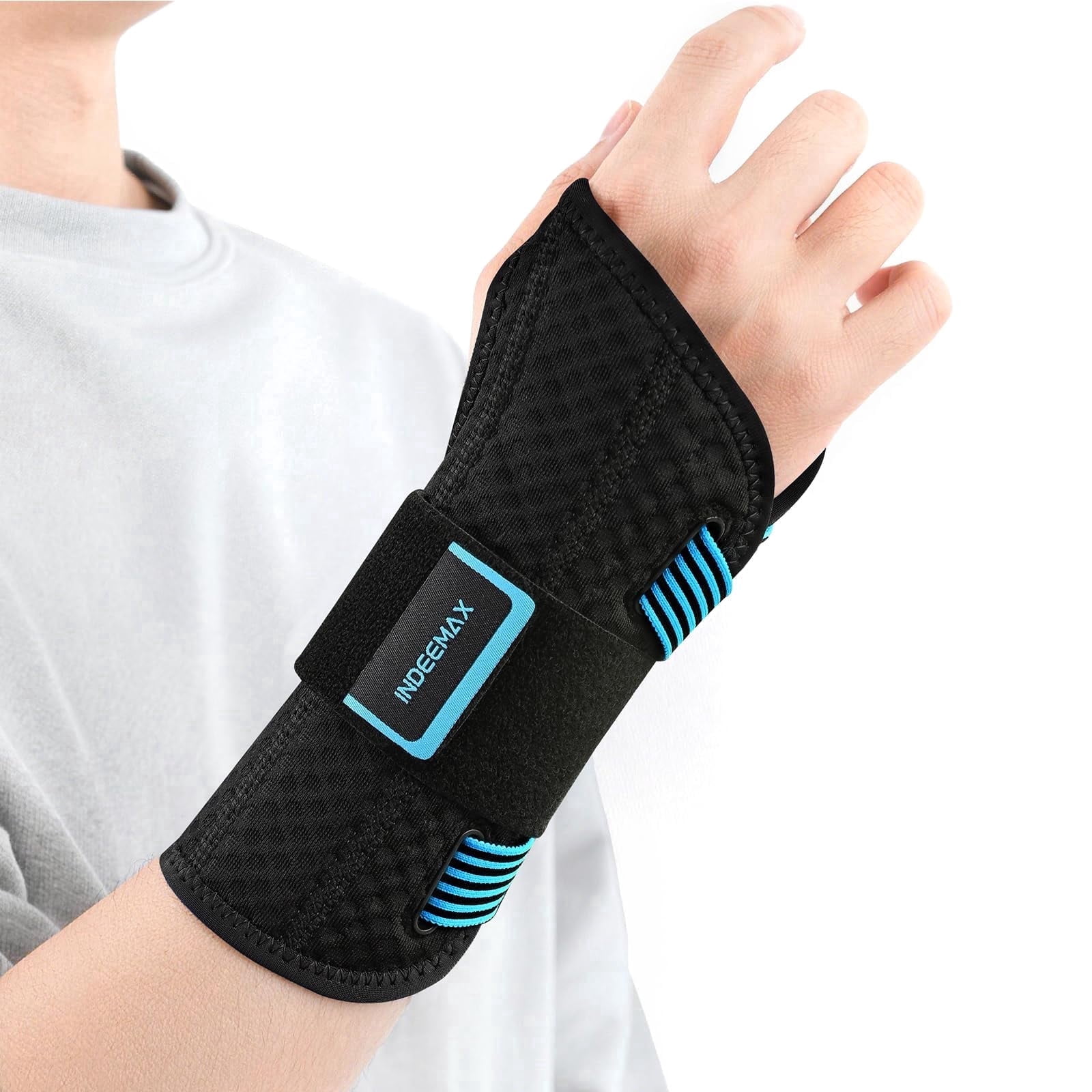 INDEEMAX Copper Carpal Tunnel Wrist Brace,Breathable Wrist Support for Women and Men,Adjustable Wrist Support Splint for Tendonitis,Sprain,Arthritis,Pain Relief (Blue/Black,S/M)