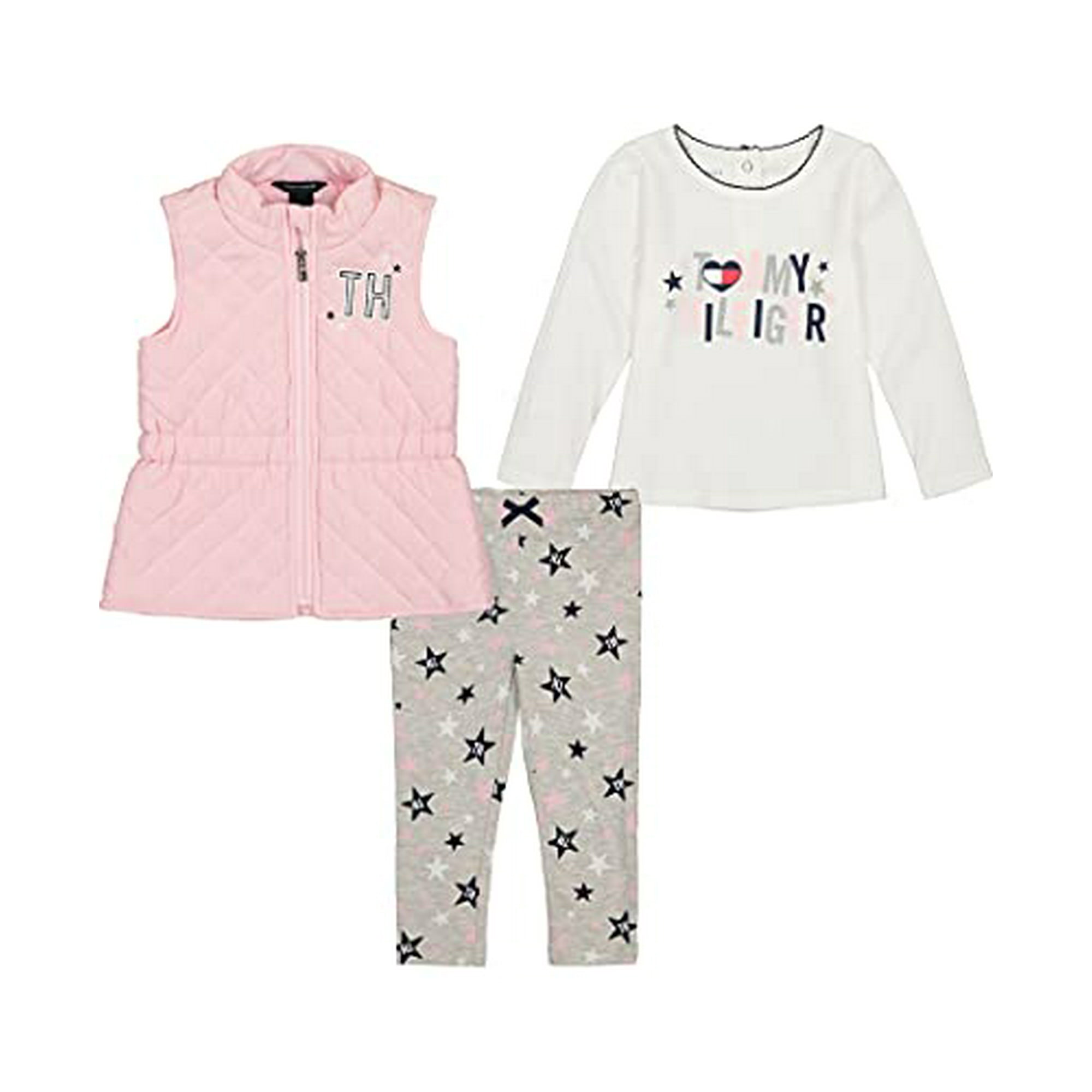 Tommy Hilfiger Baby Girls 3 Pieces Vest Pants Set Rose Shadow Snow White Light Grey Heather 3 6 Months Walmart