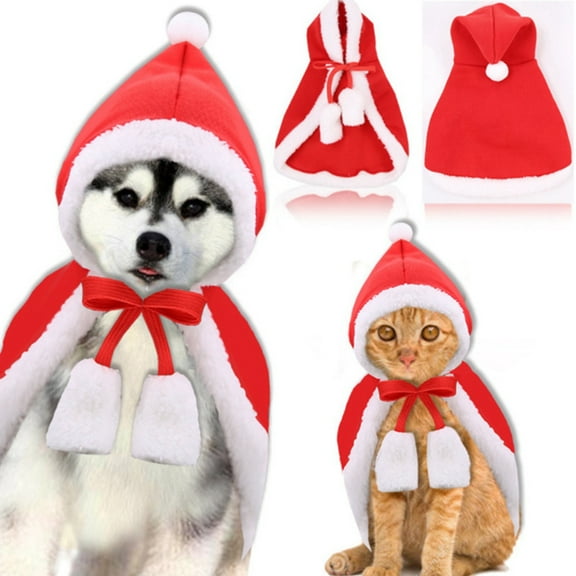 Cat Dog Christmas Outfit Pet Costume Cape,Santa Christmas Cat Clothes Cloak with Xmas Hat,Soft and Cute Elk Style Apparel for Cats and Puppy,Funny Christmas Pet Dress Up