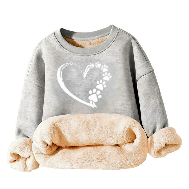 Zecgelong Manteau à Manches Longues pour Enfants, Coupe Ample, Décontracté, à Imprimé Cœur, Chaud, à Enfiler, Col Rond, pour l'Automne et l'Hiver, Taille Gris, 5-6 Ans