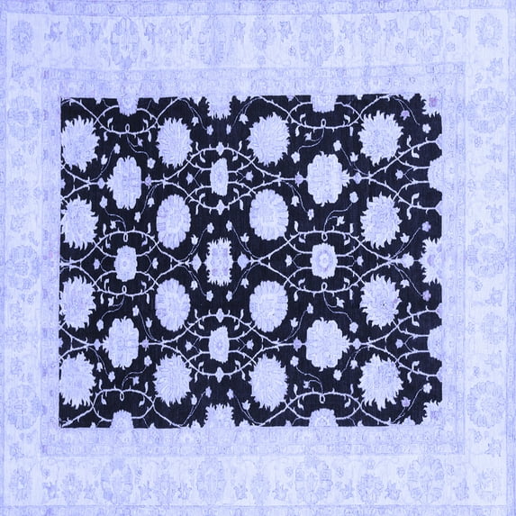 Ahgly Company Machine Washable Indoor Square Oriental Blue Traditional Area Rugs, 8' Square