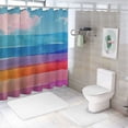 thumbnail image 7 of Creowell  Abstract Stall Shower Curtain, Rainbow Colored Horizontal Striped Lines Vibrant Hand Drawn , Fabric Bathroom Decor Set with Hooks, Purple Blue White, 7 of 7