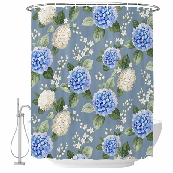 Red Blue Hydrangea Shower Curtain Set with Hooks, Floral Countryside Spring Summer Water Repellent Shower Curtains for Bathroom Decor Sturdy Shower Curtain, Machine Washable 60x72 Inch