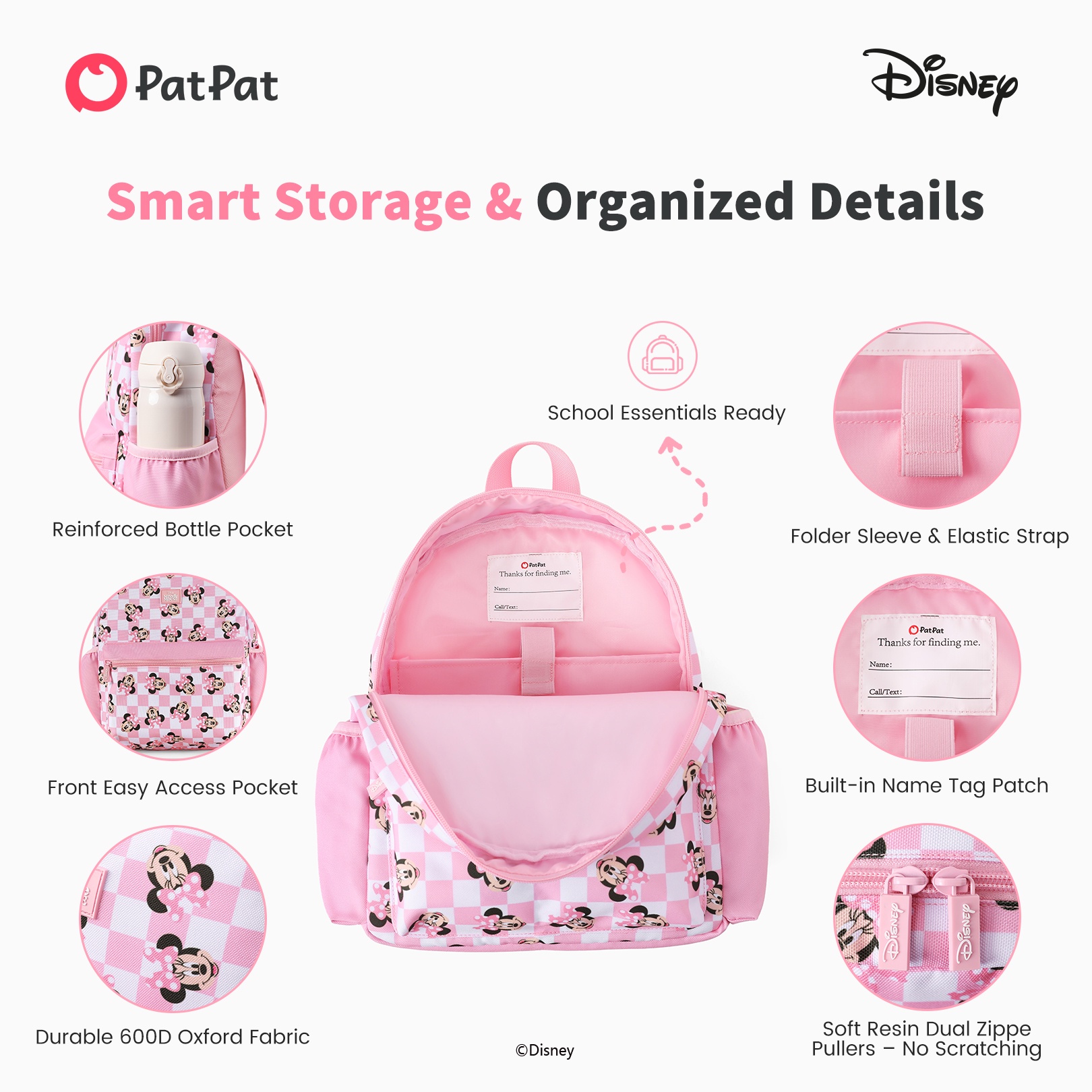 Mochila linda de Minnie Mouse para niñas, resistente al agua, para niños pequeños, rosa, para primaria 6