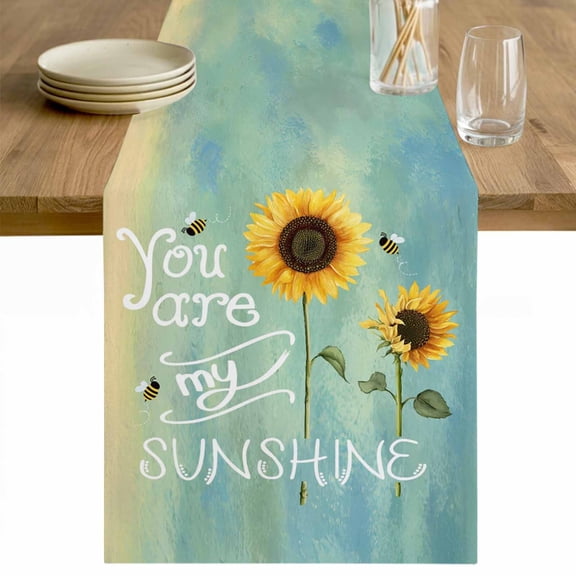 Sunflowers Table Runner 72 Inches Long Farmhouse Dress Scarves, Modern Bee You Are My Sunshine Green Dining Tablerunner for Coffee Table/Kitchen Island/Party Décor, 13" x 72"