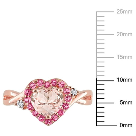 Miabella Women's 1-1/3 Carat T.G.W. Heart-Cut Morganite and Round-Cut Pink Tourmaline Diamond Accent Rose Gold Flash Plated Sterling Silver Heart Crossover Ring