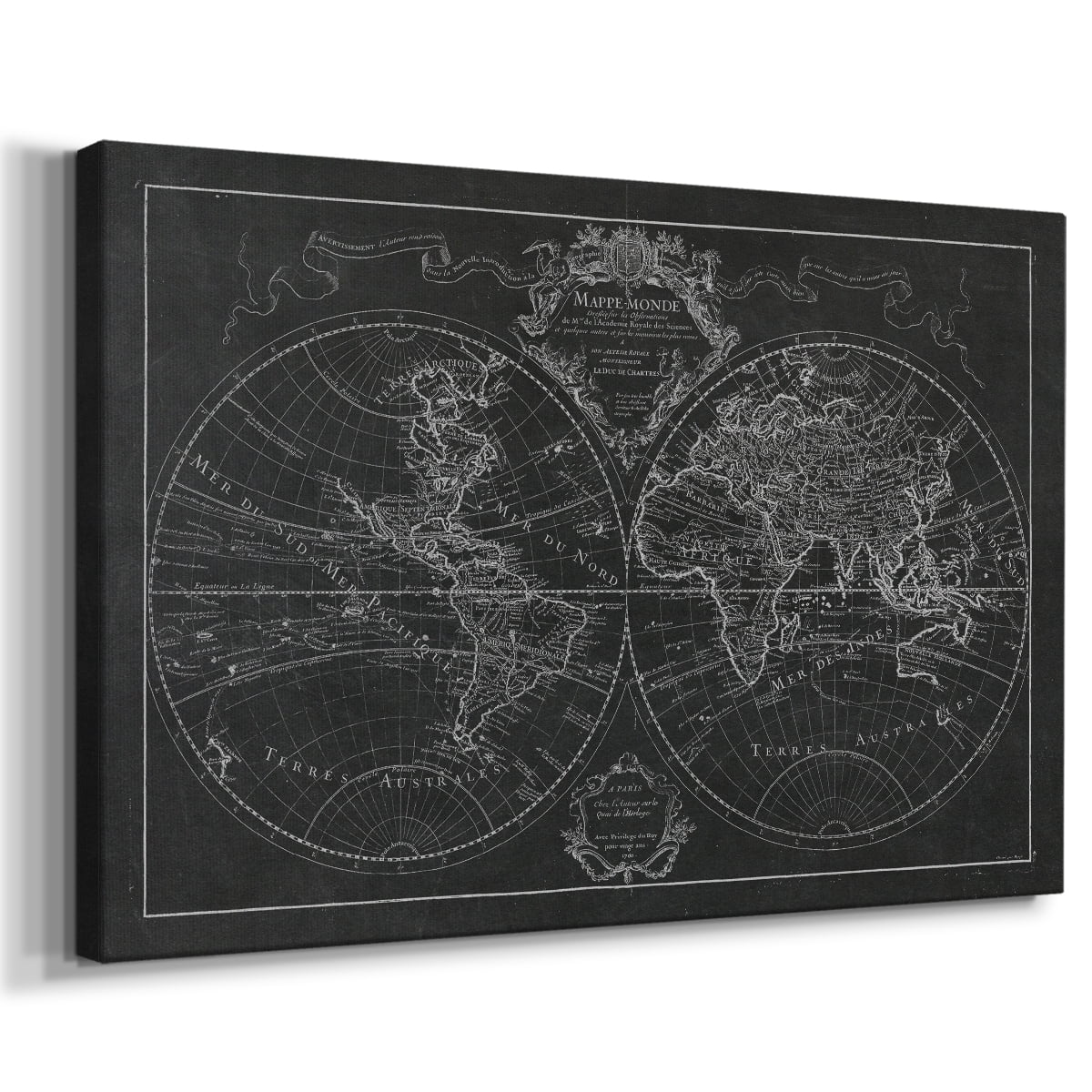 Wexford Home Monde Map - 12" x 18" Gallery Wrapped Canvas, Ready to Hang
