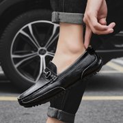 Winter Men's Casual Loafers Slip On Outdoor Fuzzy Furry Loafers Leather Warm Comfortable Shoes Male Driving Shoes Moccasins Classic Penny Loafer Flats Boat Shoes