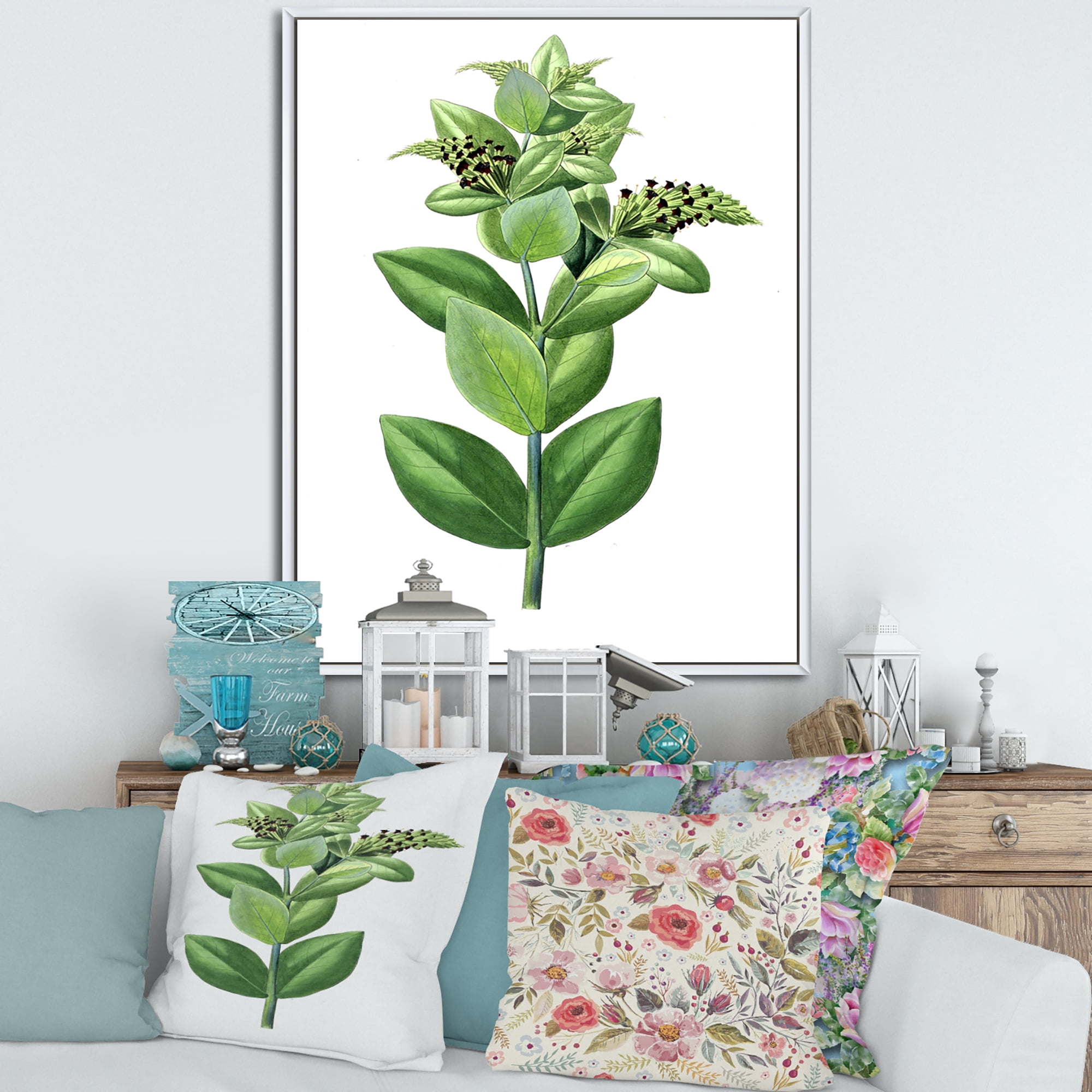 Designart 'Ancient Green Leaves Plants VI' Traditional Framed Canvas Wall Art Print