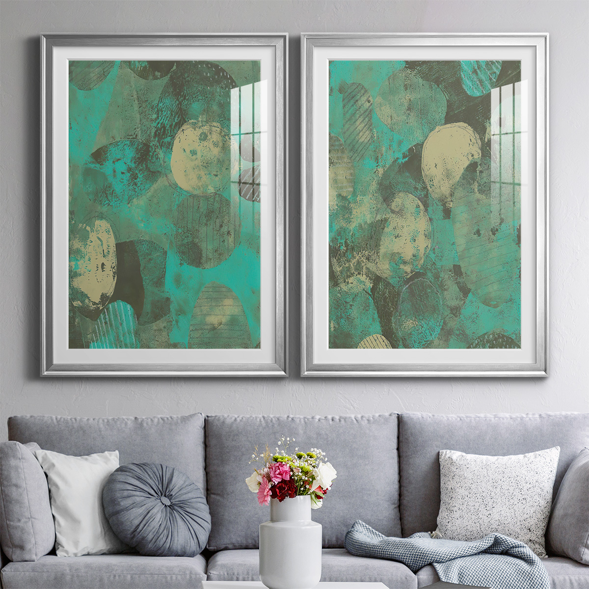 Wexford Home Minty Green Orbs I Premium Framed Print, 26.5" x 36.5" - Ready to Hang, Silver (Set of 2)
