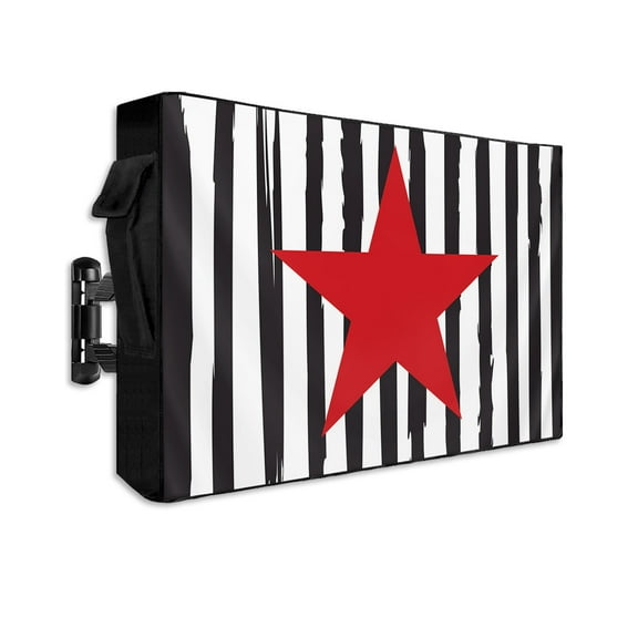 4th of July Outdoor TV Cover 30 to 32 Inch Weatherproof, Black White Stripes Red Star Independence Day 600D Oxford TV Covers with Waterproof Zipper, Outside Flat TV Screen Protector 30"Wx19"Hx4.5"D