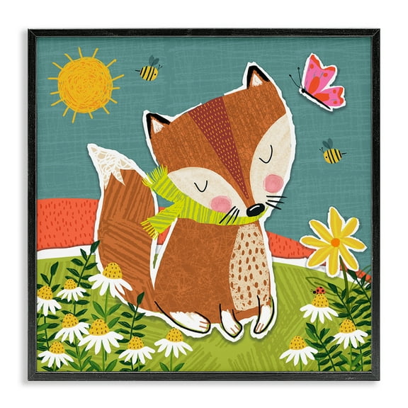 Stupell Industries Whimsical Nature Fox Animals Painting Black Framed Art Print Wall Art, 12 x 12