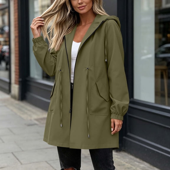 Xaqiouau Womens Waterproof Rain Jacket Hooded Lightweight Raincoat Casual Windbreaker Long Outdoor Coat With Pockets