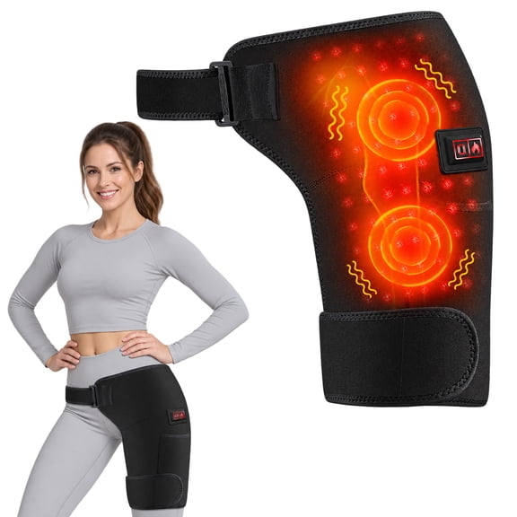 Electric Heated Hip and Thigh Massager Wrap with 3 Heat Settings 3 Vibration Modes, USB Powered Hip Heating Pad with Massage, 105 660nm Red Light LEDs, Black