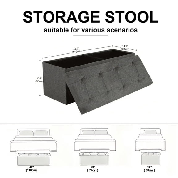 43 Inches Folding Storage Ottoman Bench