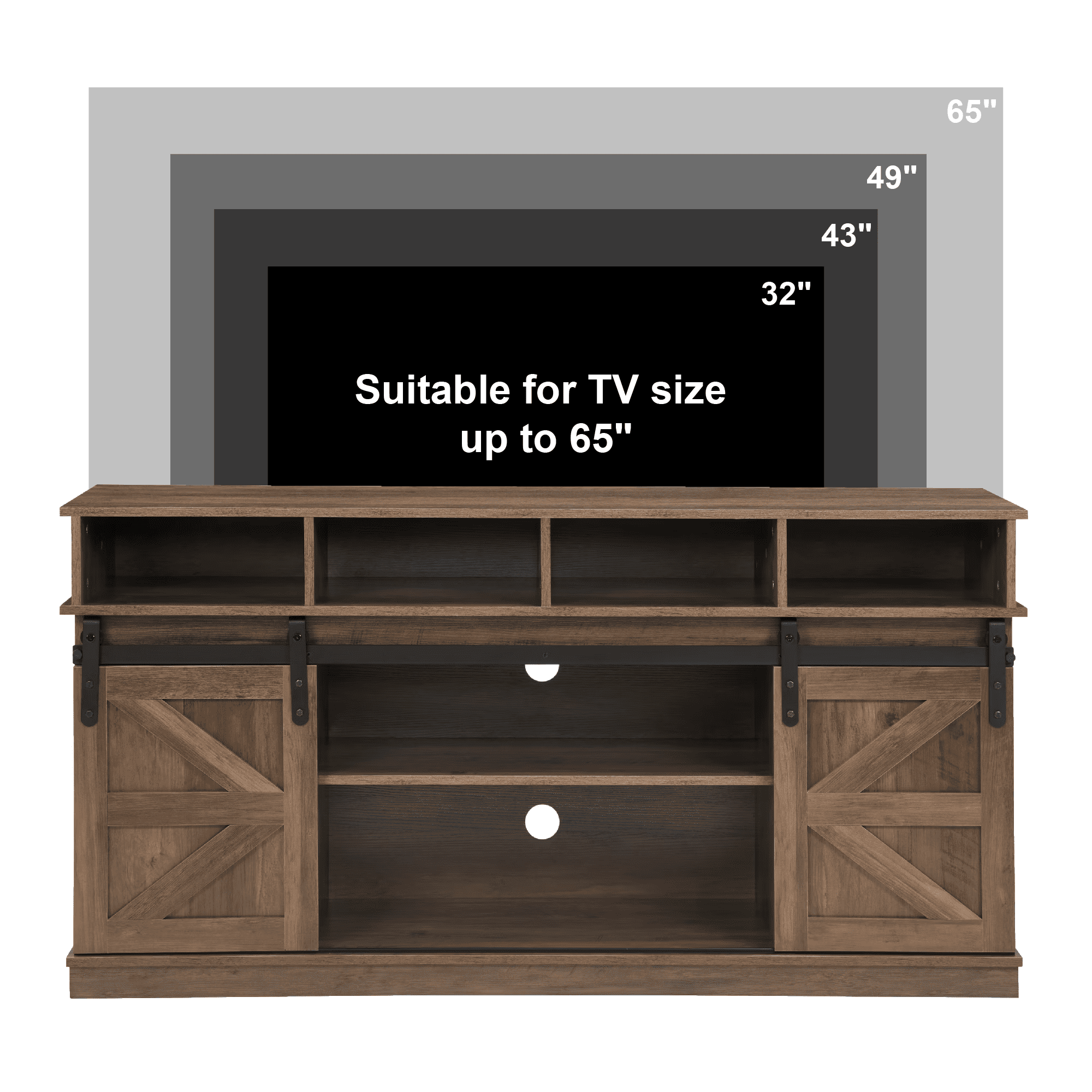 MAYEERTY TV Stand with Sliding Barn Door, 65” TV Entertainment Center, Brown