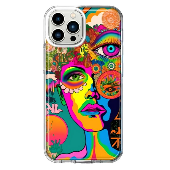 MUNDAZE Apple iPhone 11 Pro Shockproof Clear Hybrid Protective Phone Case Neon Psychedelic Hippie One Eye Pop Art Cover