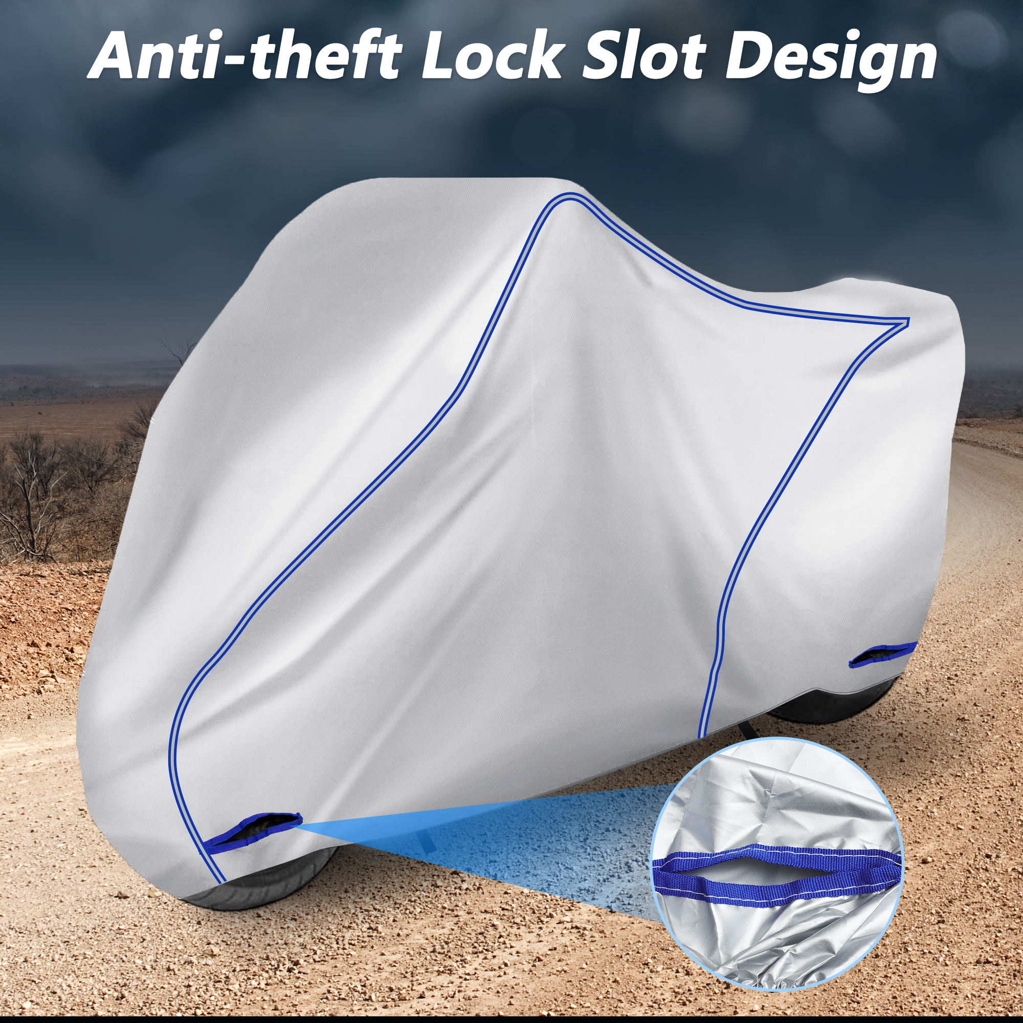 Universal Motorcycle Cover Rain Dust Protector Lightweight Fabric Waterproof Scooter Cover Motorbike Cover with Lock-Hole All Weather Protection  Fits Up to 245cm/96"