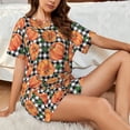 thumbnail image 4 of Logiee Autumn Pumpkins Gingham Print Womens Pajamas Set,Short-Sleeve Pajama 2 Piece Sleepwear with Pockets-XX-Large, 4 of 6