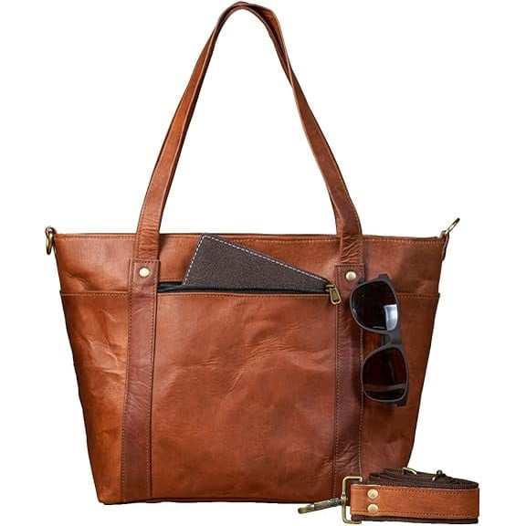 Parrys Leather World Women's Leather Tote Crossbody Handbag, Brown, 1-Piece