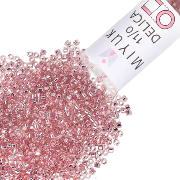 Miyuki Delica Seed Beads – Size 11/0 (1.6 mm), DB1434, Silver-Lined Pale Rose, 7.2 g, Approx. 1440 Beads