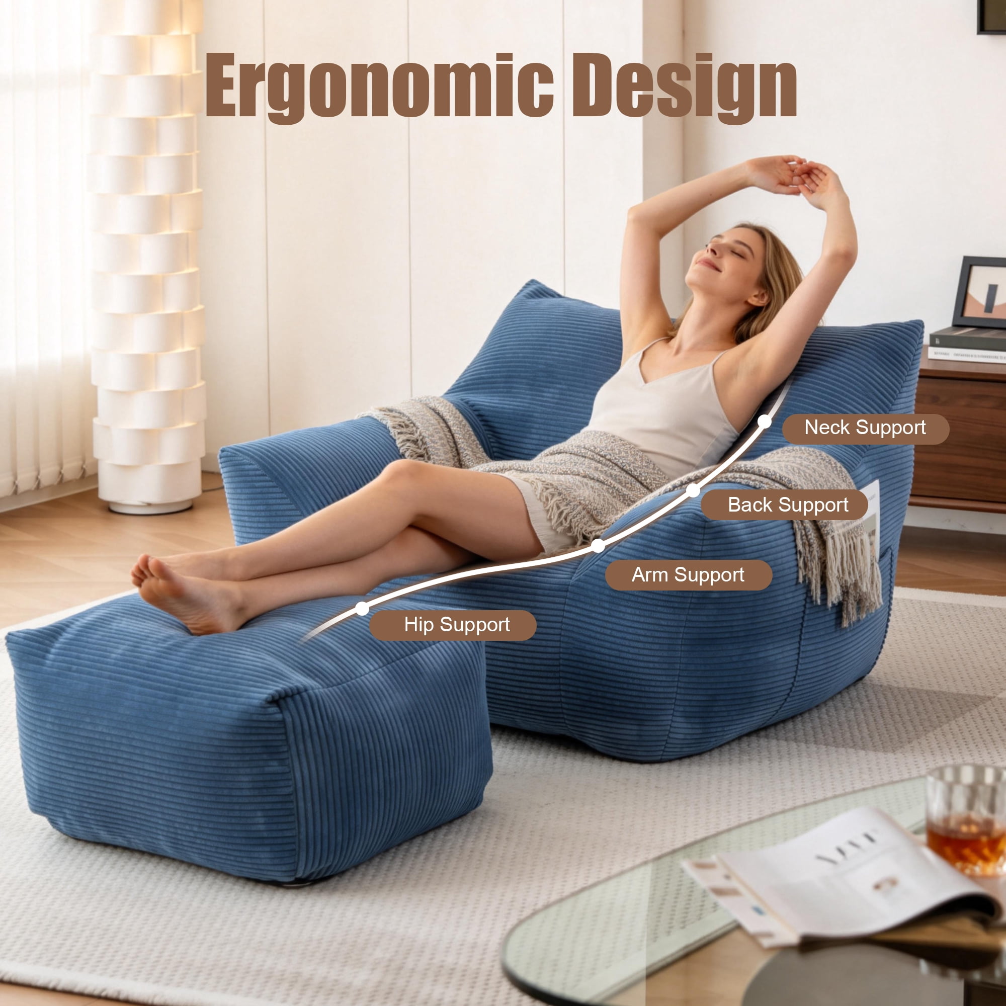 FFZ Oversized Bean Bag Chair For Adults Comfy Lazy Sofa Living Room Bedroom
