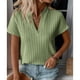 thumbnail image 2 of Blusa con cuello en V para mujer, manga corta, a rayas, informal, holgada, color puro, jersey de verano, camiseta verde S, 2 of 5