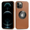 thumbnail image 1 of ELEHOLD for iPhone 14 Pro Max Luxury Slim Leather Case Logo Cutout View Slim Thin Lightweight Wireless Charging Support Shockproof Scratch-Resistant Case 6.7 inch,Brown, 1 of 8