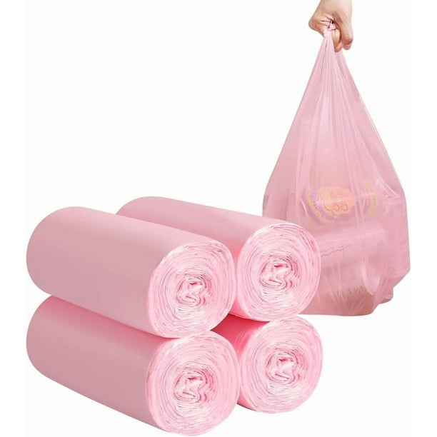 2-4 galones de bolsas de basura de mano, 120 pequeñas bolsas de basura de mano gruesas para la oficina, la cocina, los contenedores de basura del dormitorio, bolsas sólidas de basura (rosa)