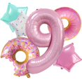 thumbnail image 1 of Globos decorativos de cumpleaños Dokuna Donut para 9 cumpleaños, 6 unidades, 1 of 5