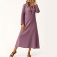 thumbnail image 5 of UoCefik Women's Plus Size Cotton Linen Long Dresses Trendy Flowy Sleeve Maxi Dresses Modest Fall V Neck Dress Boho Casual Vacation Beach Sundress Purple M, 5 of 5