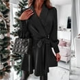 thumbnail image 5 of Women'S Long Sleeve V-Neck Tie Shirt Dress Casual A-Line Short Mini Dress Black S, 5 of 8