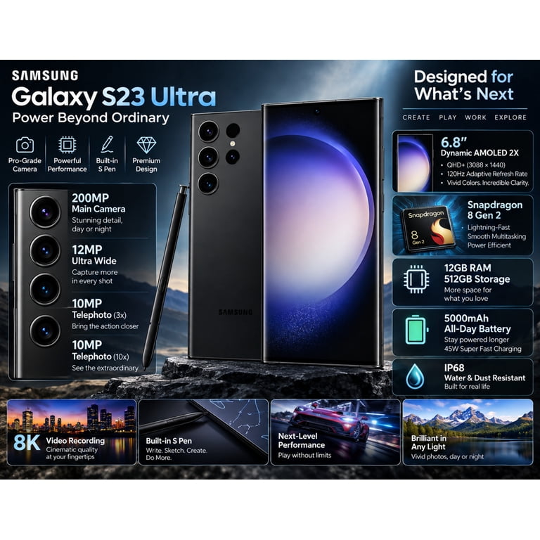 Samsung Galaxy S23 Ultra 5G, 512GB, 12GB RAM, Unlocked, Phantom Samsung Galaxy S23 Ultra 5G, 512GB, 12GB RAM, Unlocked, Phantom