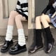 thumbnail image 4 of Calcetines grises para mujer, calcetines acolchados de punto para otoño e invierno, calcetines gruesos y sencillos a juego para piernas delgadas, calcetines para mujer, 4 of 6