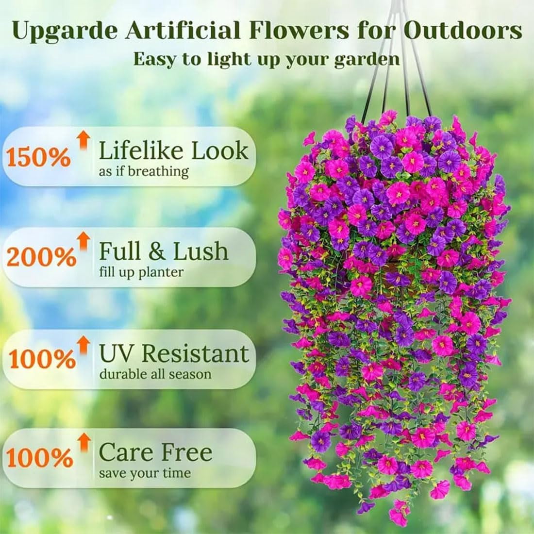 UV Resistant Hanging Artificial Morning Glory Vine, 4-Pack Outdoor Artificial Flowers, Hanging Morning Glory Artificial Flowers for Spring Garden Porches Home Decor (6, Pink)