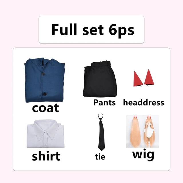 Disfraz de Cosplay de motosierra de Anime para hombre, abrigo azul y rojo, camisa, pantalones, corbata, tocado rojo, peluca amarilla potente, disfraz de Halloween