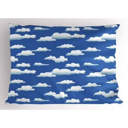 Cloud Pillow Sham Abstract Illustration of Modern Technique Computer Drawn Clouds, Decorative Standard Size Printed Pillowcase, 26 X 20 Inches, Cobalt Blue Baby Blue and White, by Ambesonne