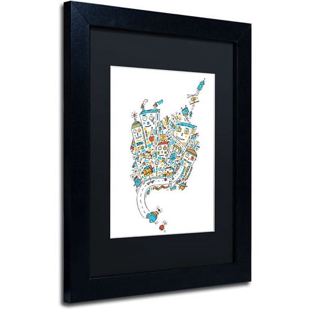 Trademark Fine Art "Robot City" Canvas Art by Carla Martell, Black Matte, Black Frame
