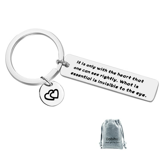 Inspirational Keychain Encouragement Quote Keyring For Book Lovers Women Men The Little Prince fans Gift It is Only With the Heart That One Can See Rightly Keychain Birthday Valentines Day Gift